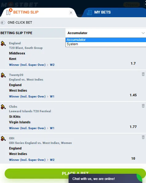mostbet placing a bet